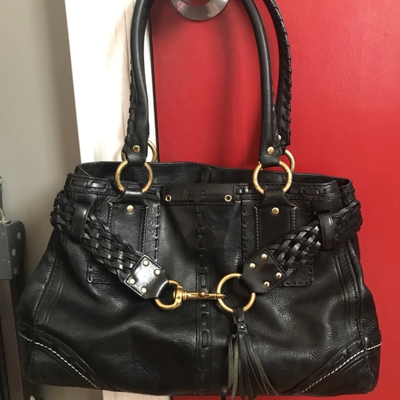 COACH HAMPTONS VINTAGE BLACK LEATHER CARRYALL BAG - Picture 5 of 10